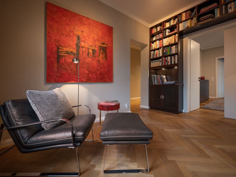 W+P Helmut Warnstedt Innenarchitekt - Altbauvilla am Griebnitzsee/Potsdam - Bibliothek OG/Blick Ankleide